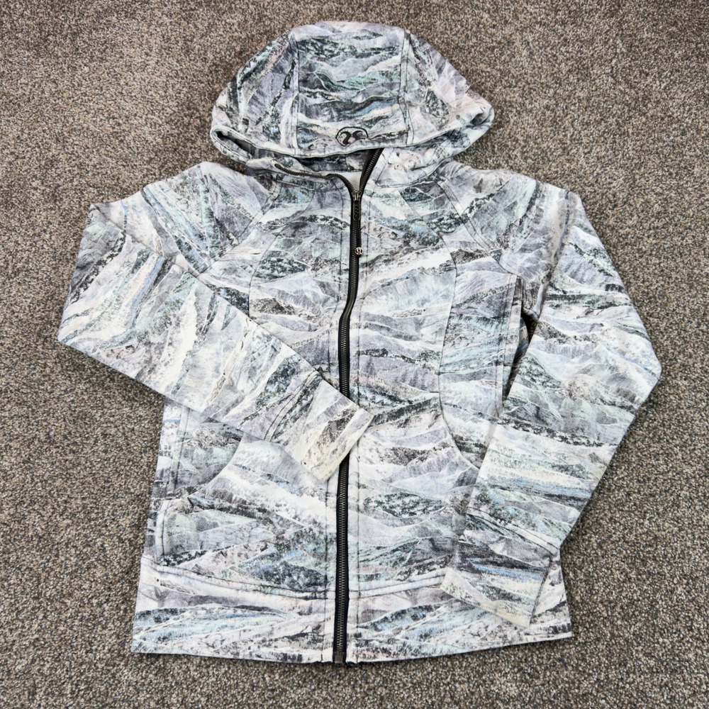 Lululemon Scuba Full Zip Hoodie Size 6 Rocky Mountain Multi Print Grey Blue
